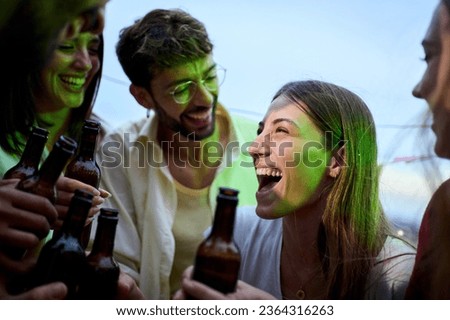 Image, Stock Photo Young business people on the roof terrace at the Afterwork Beer