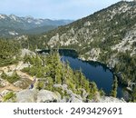 Excited hikers and a big alpine lake