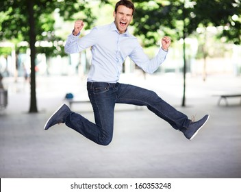 Excited Man Jumping 