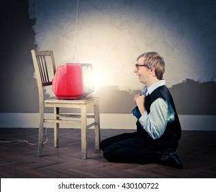 Excited Man Watching Tv