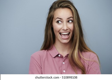 Excited Model Pink Shirt Looking Away Stock Photo 510898108 | Shutterstock