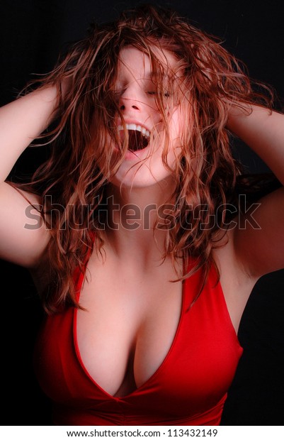 Excited Sexy Woman Grabbing Her Hair Stock Photo Edit Now 113432149