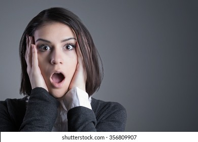 Excited Woman Looking Surprised Amazedspeechless Mouth Stock Photo ...