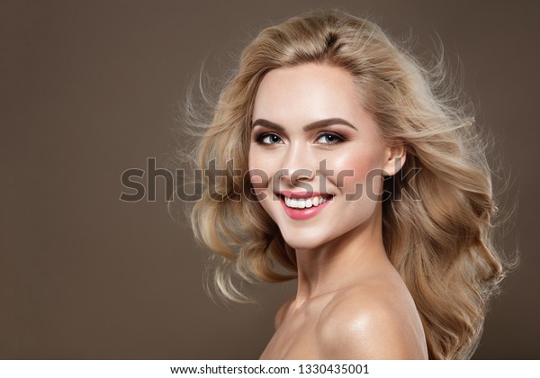 Excitement Blonde Haired Woman Portrait Blue Stock Photo Edit Now