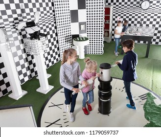 Exciting Adventure For Glad Positive Smiling Kids In Chess Quest Room