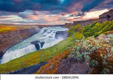 Exciting summer view of popular tourist destination - Gullfoss waterfall. Incredible sunrise on Hvita river. Spectacular morning scene of Iceland, Europe. Beauty of nature concept background.
 - Powered by Shutterstock