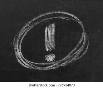 Exclamation Mark In Circle Symbol, Sign On Chalkboard, Blackboard Texture