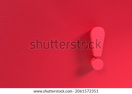 Exclamation mark on the plane 3d wall in red with space to add content 