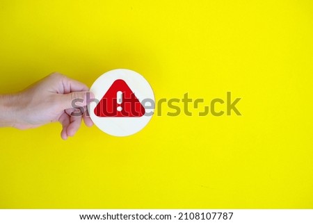 Exclamation mark symbol and attention or caution sign icon on alert danger problem background with warning graphic flat design concept