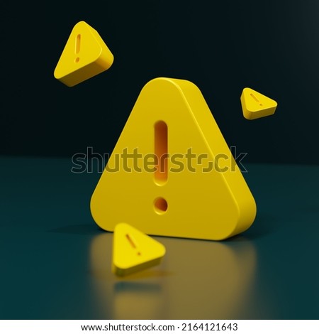 Exclamation yellow 3D render icon. color background isometric information icon.