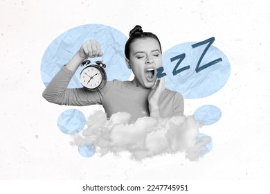 Exclusive magazine picture sketch collage image of funny lady yawning feeling tired isolated painting background