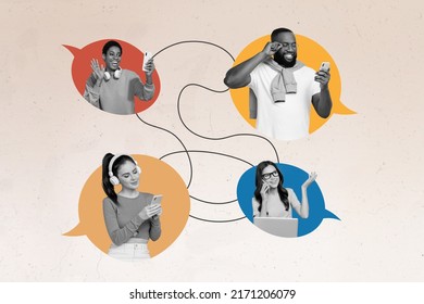 Exclusive minimal magazine sketch collage of people diversity group communicating modern technologies isolated beige color background - Shutterstock ID 2171206079