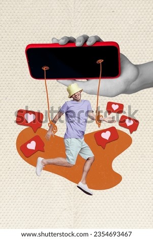 Exclusive sketch collage image of addicted guy hanging apple samsung iphone device isolated creative background