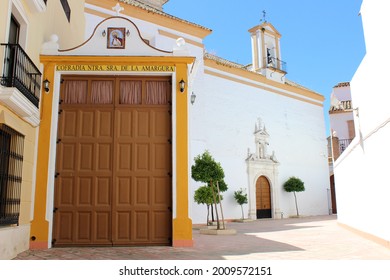 Ex-Convent Church of San Francisco in Puente Genil (Cordoba, Spain). It is also the headquarters of the Brotherhood of Our Lady of Bitterness. - Shutterstock ID 2009572151