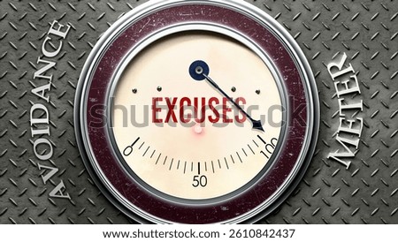 Excuses and Avoidance that is hitting a full scale, showing a very high level of excuses, overload of it, too much of it. Maximum value, off the charts. 