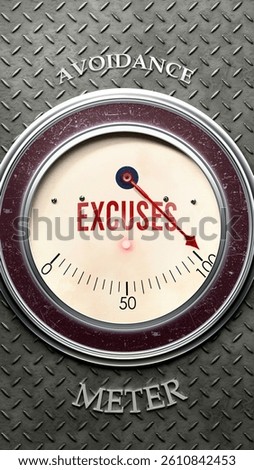 Excuses and Avoidance that is hitting a full scale, showing a very high level of excuses, overload of it, too much of it. Maximum value, off the charts. 
