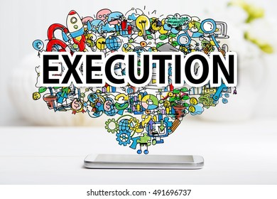 Execution concept with smartphone on white table