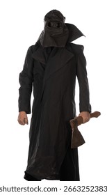 executioner in a hood with an axe on a white background