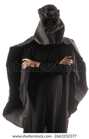 executioner in a hood with an axe on a white background