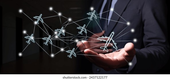 Executive analyzes a global digital network for aerospace data exchange.