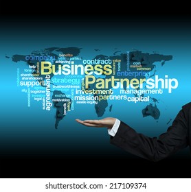 Executive hold-"BUSINESS PARTNERSHIP word cloud arrangement"