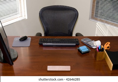 Executive Office Desk And Chair With Blank Nameplate For Your Text!