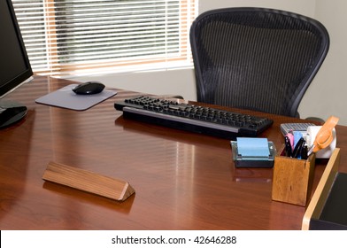 Executive Office Desk And Chair With Blank Nameplate For Your Text!