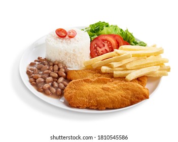 Executive Plate Of Breaded Chicken Filet. Isolated With Path