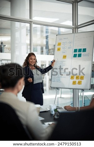 Executive, presentation and business workflow for planning, budget and project management in office. Black woman, strategy and meeting with company employee for training, brainstorming and proposal