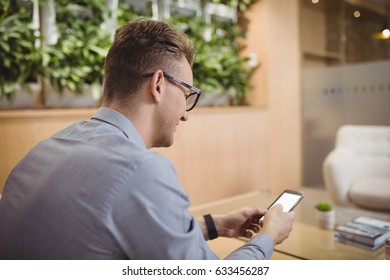 Executive using mobile phone in office