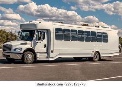 Executive white limo bus parked at grand Canyon Arizona 