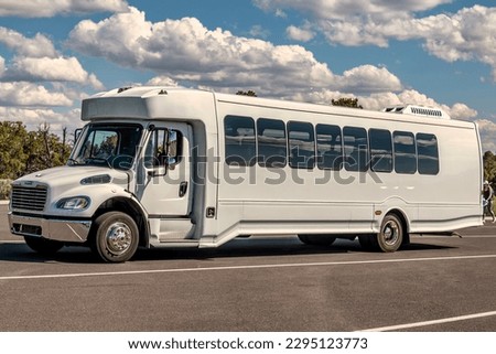 Executive white limo bus parked at grand Canyon Arizona 