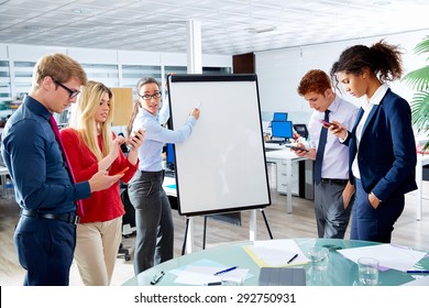 Executive Woman Presentation With Distracted People Playing With Smartphones