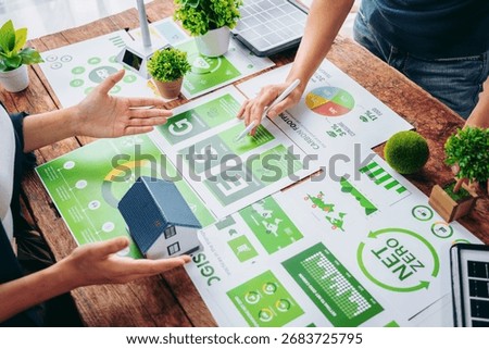 Executives analyze ecological reports planning green business initiatives achieving sustainability goals reducing environmental impact global responsibility future
