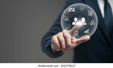 Executives touch human resource network structure - HR, effective management and recruitment of HR, effective organizational structure, training, employment, practice.