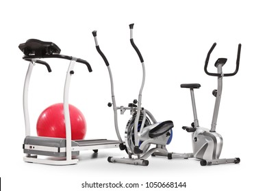 Exercise machines isolated on white background