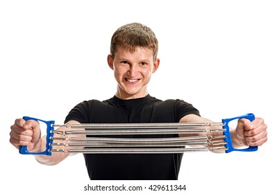exercising man with spring expander