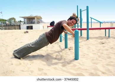 Exercising on beach