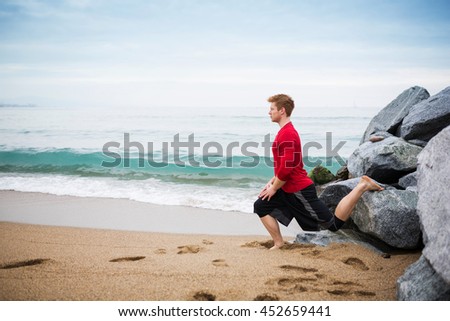 Exercising on the beach