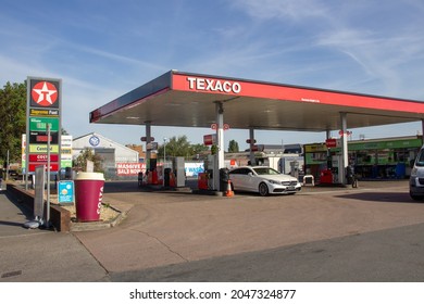 EXETER, DEVON, UK - SEPTEMBER 21, 2021 Texaco petrol station, Trusham Road on Marsh Barton trading estate