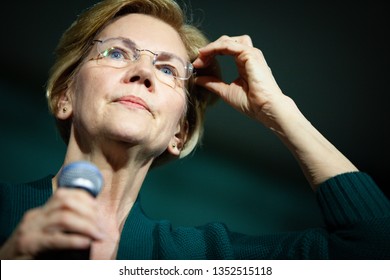 EXETER, NH - MARCH 15, 2019: Democratic 2020 U.S. presidential candidate Elizabeth Warren Campaigns in New Hampshire.