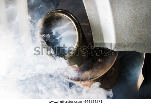 Exhaust gases come from the exhaust system of a\
diesel engine