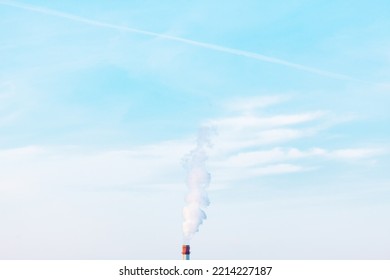 Exhaust Industrial Smoke From Factory Pipe . Climate Change Concept . Smoke At Blue Sky 