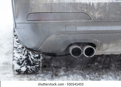 Exhaust Pipe Car Smoke Winter Snow