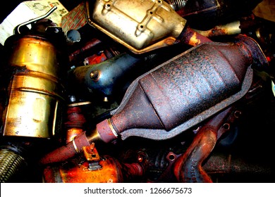 Exhaust system. Metallic background. - Shutterstock ID 1266675673