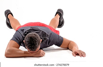 Exhausted Athletic Man On White Background.Crying Man Isolated On White Background.