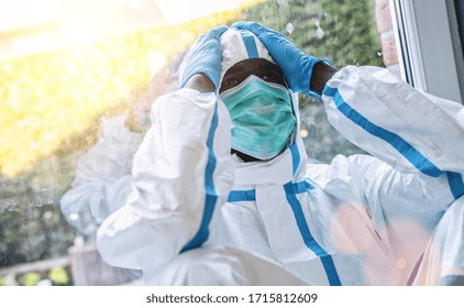 Exhausted Clinician In Intensive Care Unit In Coronavirus Pandemic