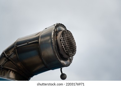 An Exhausted Pipe Of Heavy Machine Engine And Power Generator. Industrial Equipment Object Photo.