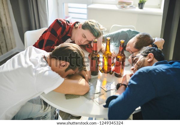 Exhausted Tired Drunk Guys Sleeping After Stock Photo 1249345324 ...