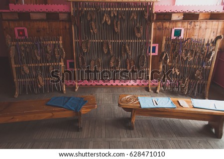 Exhibition bast of birch bark, and shoes of the peasants,